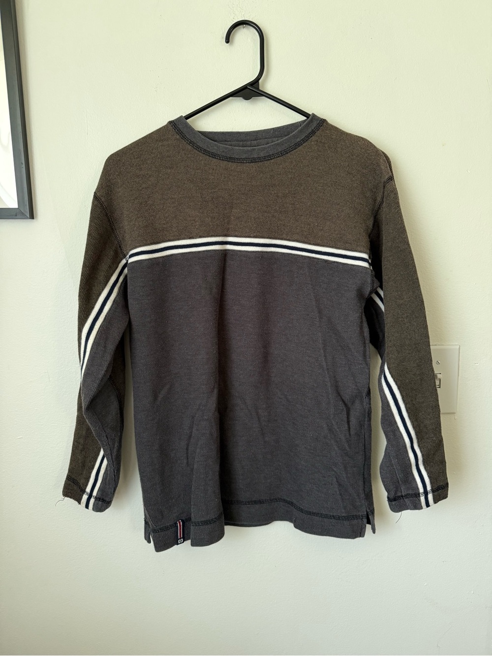 OTB Men's Long Sleeve Crewneck Striped Skater Shirt in Brown and Charcoal